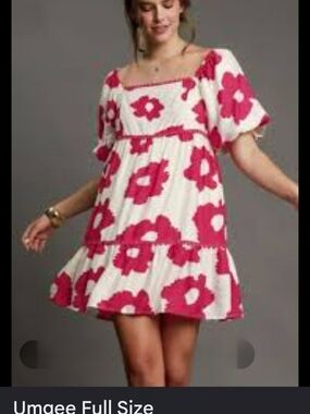 Umgee White Dress with Pink Floral Print
